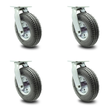 Service Caster 8 Inch Gray Pneumatic Wheel Caster Swivel with 2 Swivel Locks SCC, 4PK SCC-100S280-PNB-GRY-BSL-2-S-2